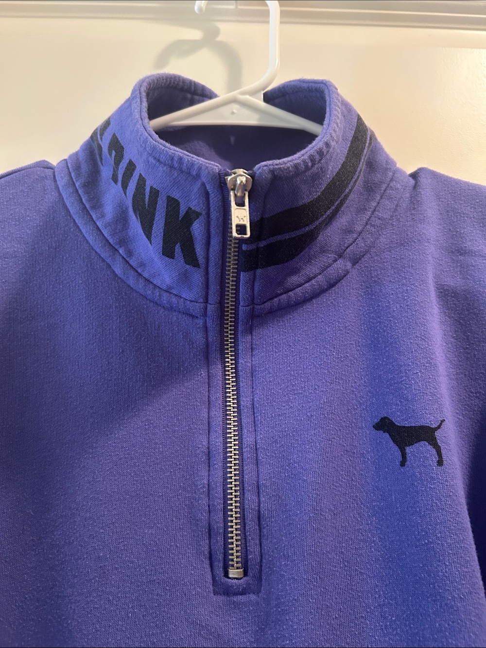 Victoria’s Secret PINK 2014 graphic 1/4 Zip Pullover Purple Black Dog Logo  XS